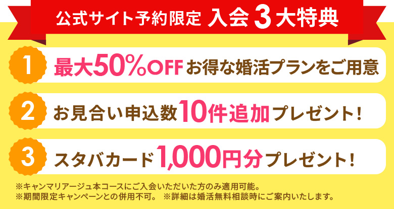 名古屋 結婚相談所キャンマリアージュ公式サイトベストレート保証予約限定3段特典